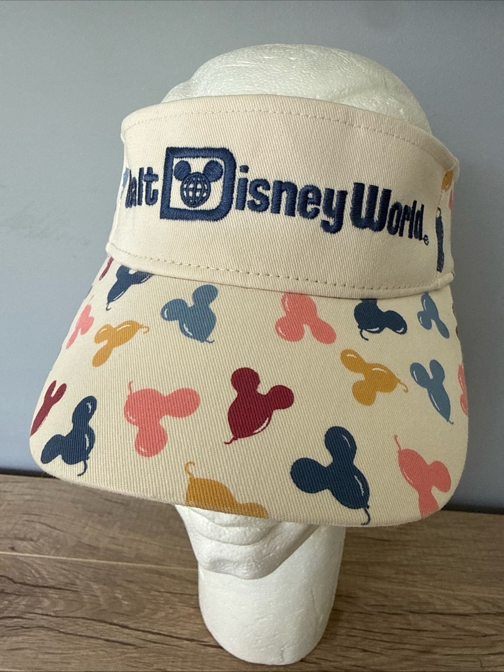 Walt Disney World Parks Forever Hat Visor Stripe Strap Back Mickey Mouse Balloon